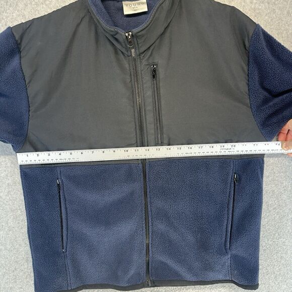 Young USA Mens Fleece Jacket Lightweight Black Blue Full Zip Zippered Pockets M - Picture 3 of 12